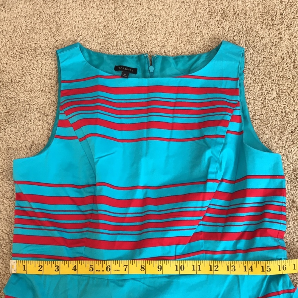 Talbots SZ 12,vibrant blue combo pleated boat neck cotton dress. - Picture 7 of 8